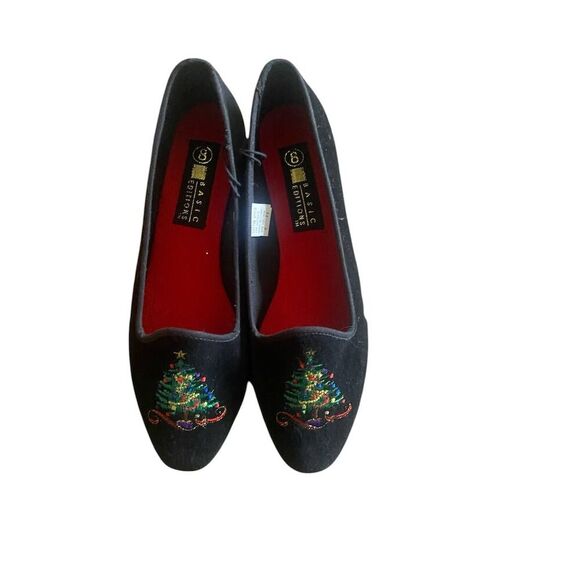 Basic Edition Women's Christmas Tree Embroidered Velvet Flats Size 8 Multicolor - Picture 9 of 12